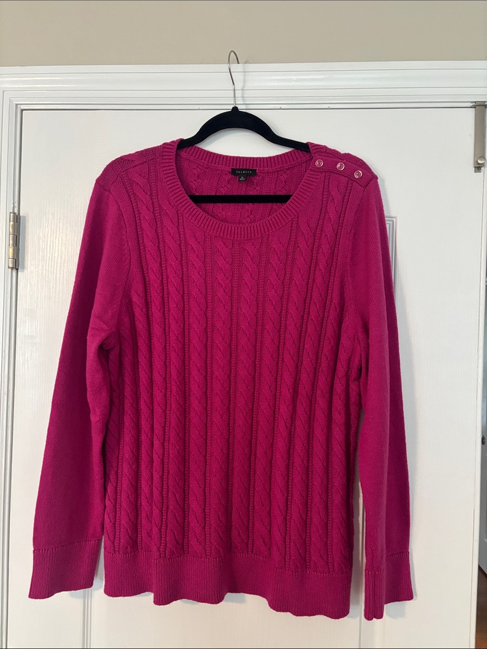 Talbots Cable-Knit Crewneck Sweater in Bright Fuchsia